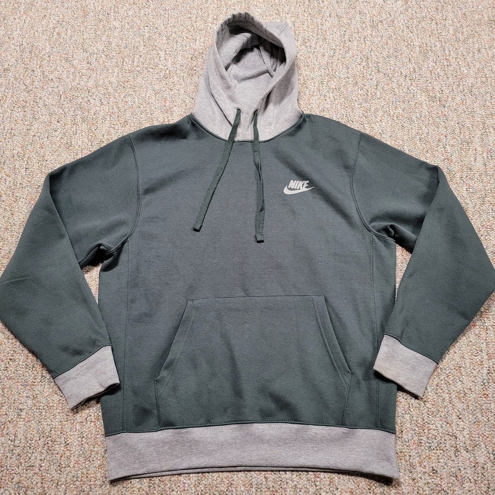 Nike Hoodie Mens Medium Green Gray Colorblock Pullover Sweatshirt Sportswear